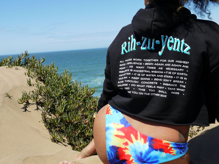 The Rih-Zil-Yentz Crop Hoodie [Black + Electric Teal]