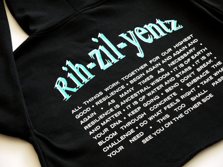 The Rih-Zil-Yentz Crop Hoodie [Black + Electric Teal]