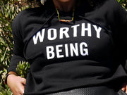 WORTHY BEING, The Signature Crop Hoodie [Black + White]