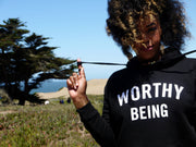 WORTHY BEING, The Signature Crop Hoodie [Black + White]