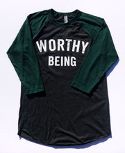 WORTHY BEING, The Signature 3/4 Baseball Tee [Heather Gray + Forest Green]