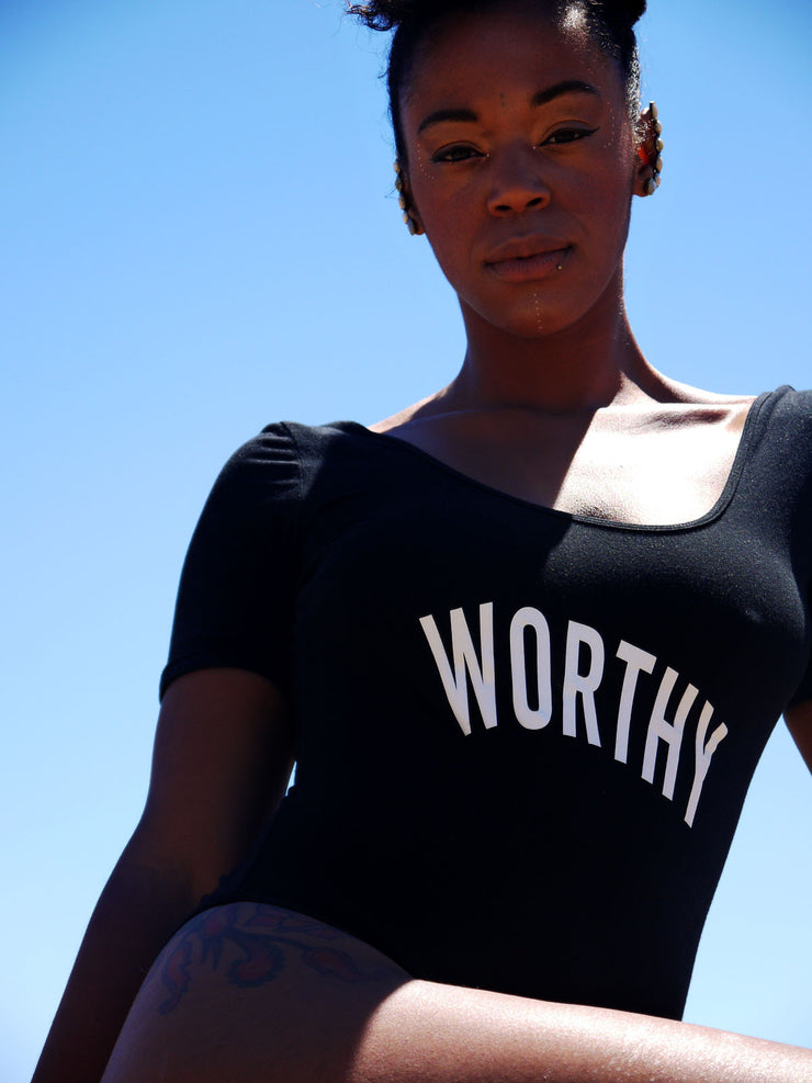 WORTHY BEINGS, The Signature Double U Bodysuit [Black + White]